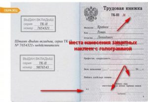 Где в трудовой книжке 2020 клеится голограмма